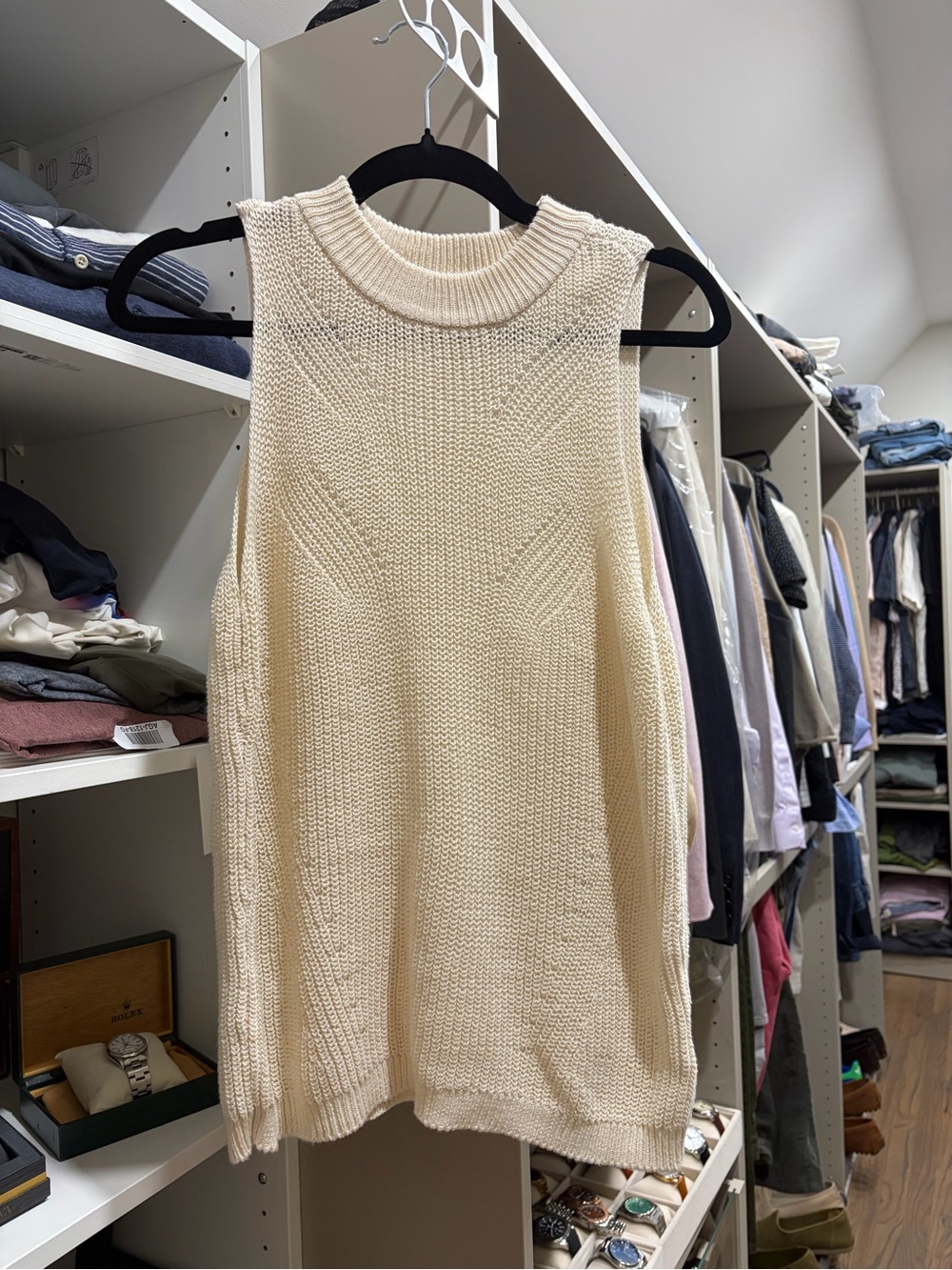 Joe's Jeans Cream oversized Knit Ribbed Neck Sweater Tank